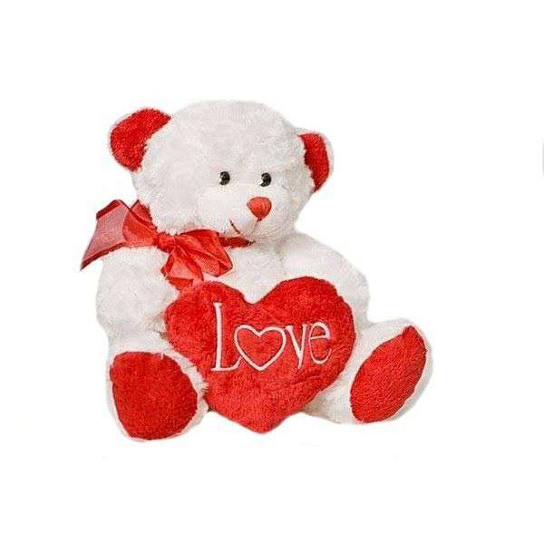 Cute 15 Inch White Teddy Bear holding LOVE Heart
